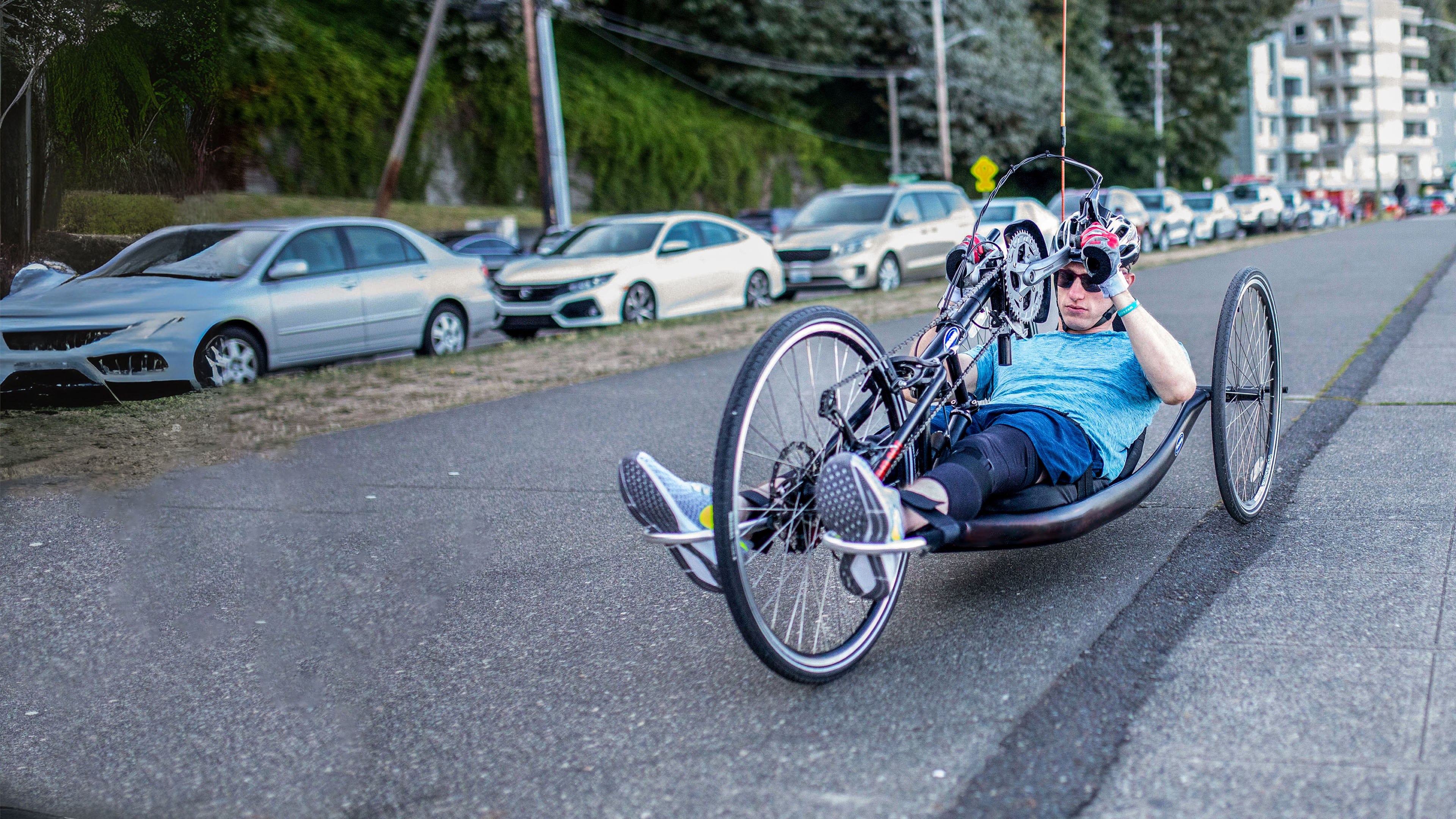 Man with Friedreich Ataxia cycling 