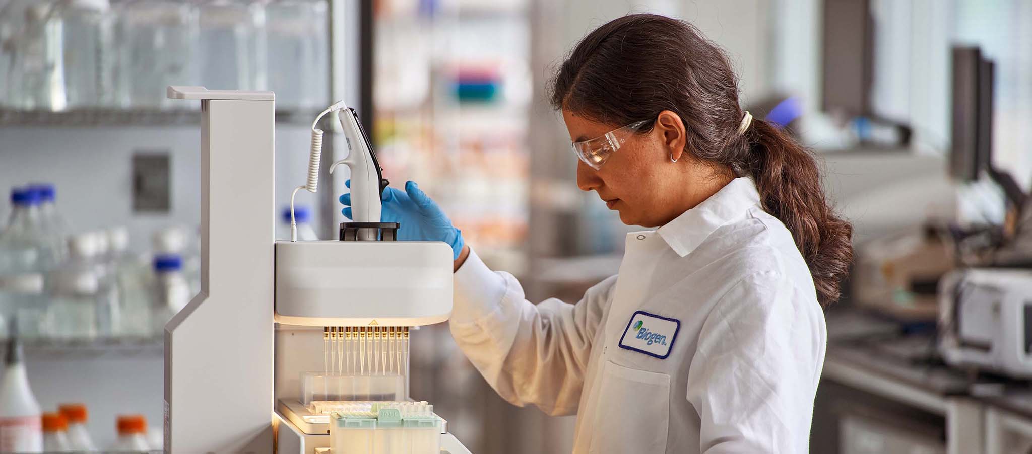 Biogen employee working in a lab